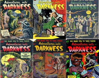 bandes dessinées d'horreur - collection Adventures into Darkness. 6 numéros, plus de 200 pages, bandes dessinées effrayantes vintage des années 1950, pdf adaptés pour PC, téléphones,