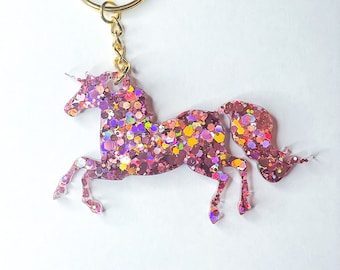 Porte-clés licorne, porte-clés fait main, porte-clés en résine, joli cadeau, cadeau fille, licorne pailletée, porte-clés fantaisie