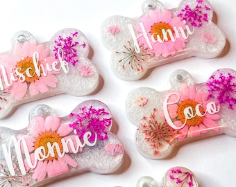 Personalised Resin Dog Tag: Custom Flower Pet ID Tag