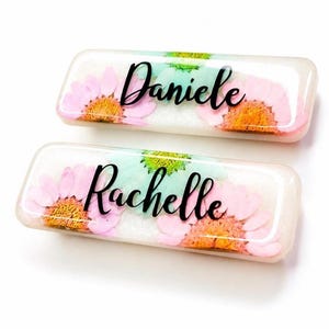 Placa de identificación personalizada de resina / Placa de identificación con purpurina personalizada / Placa de identificación de enfermera / Placa de identificación de profesor / Placa de trabajo floral / Placa de identificación de resina hecha a mano