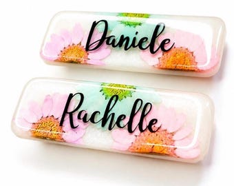 Personalised Floral Resin Name Badge | Custom Glitter Nurse Teacher Work Badge