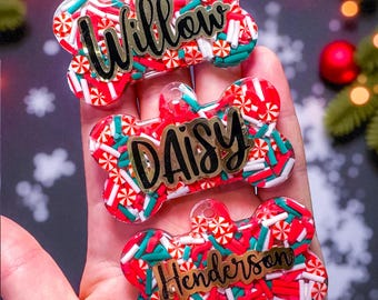 Hondenpenning kerst | Aangepaste feestelijke huisdiernaamkaartje | Feestdag-ID-tag voor honden