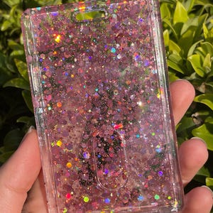 Rose pink glitter card holder, id holder, badge holder, card holder, vertical card holder