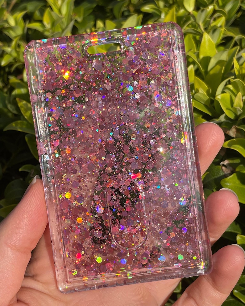 Rose pink glitter card holder, id holder, badge holder, card holder, vertical card holder