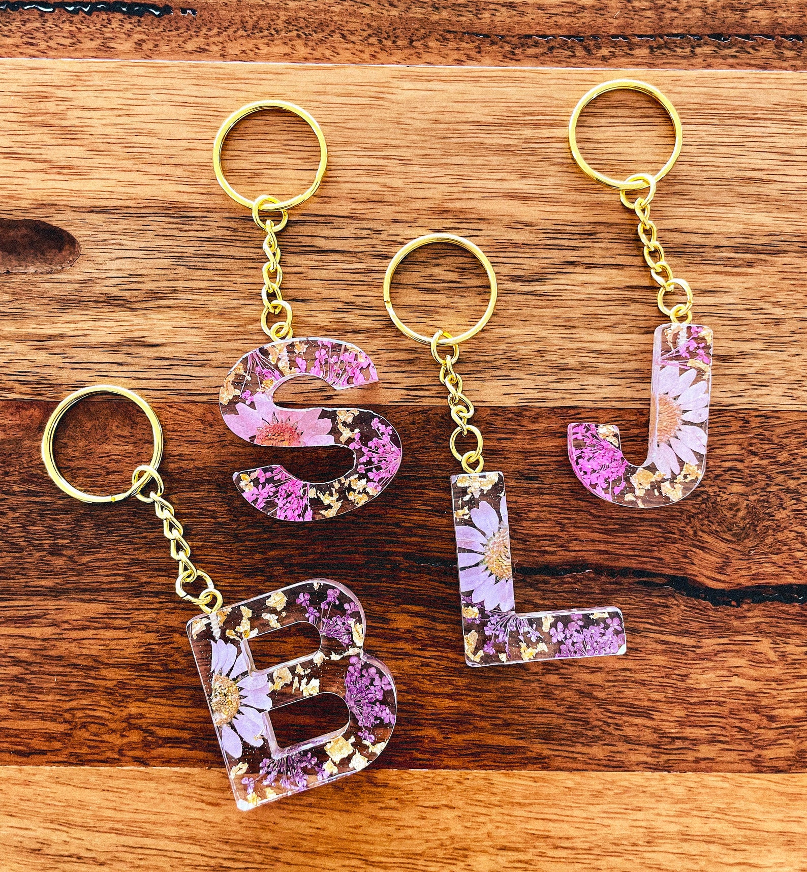 Floral Resin Key Ring Personalised Resin Key Ring Custom Etsy