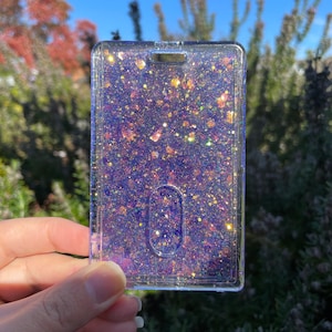 Purple glitter card holder, badge holder, id holder, card holder, vertical card holder