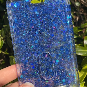 Dark blue glitter card holder, id holder, card holder, badge holder, vertical card holder