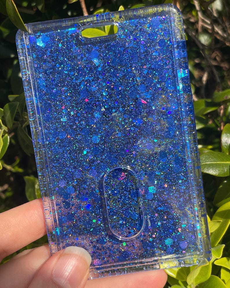 Dark blue glitter card holder, id holder, card holder, badge holder, vertical card holder