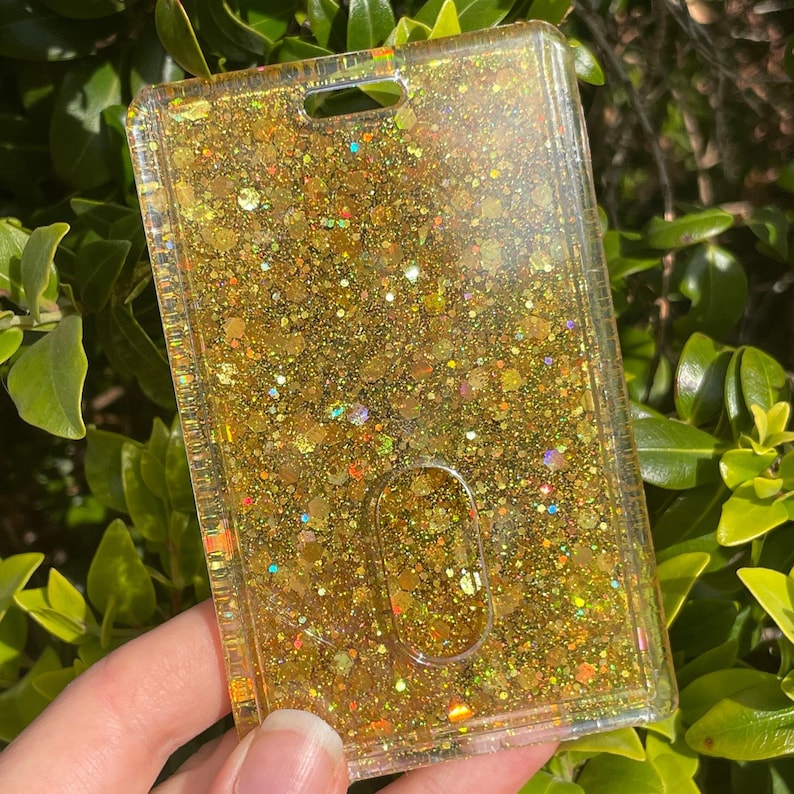 Gold glitter holder, badge holder, id holder, card holder, vertical card holder
