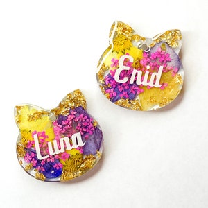 Personalised cat tags, cat tags, pet ID tags, resin pet tags, resin cat tags, name tag, floral cat tag, cats