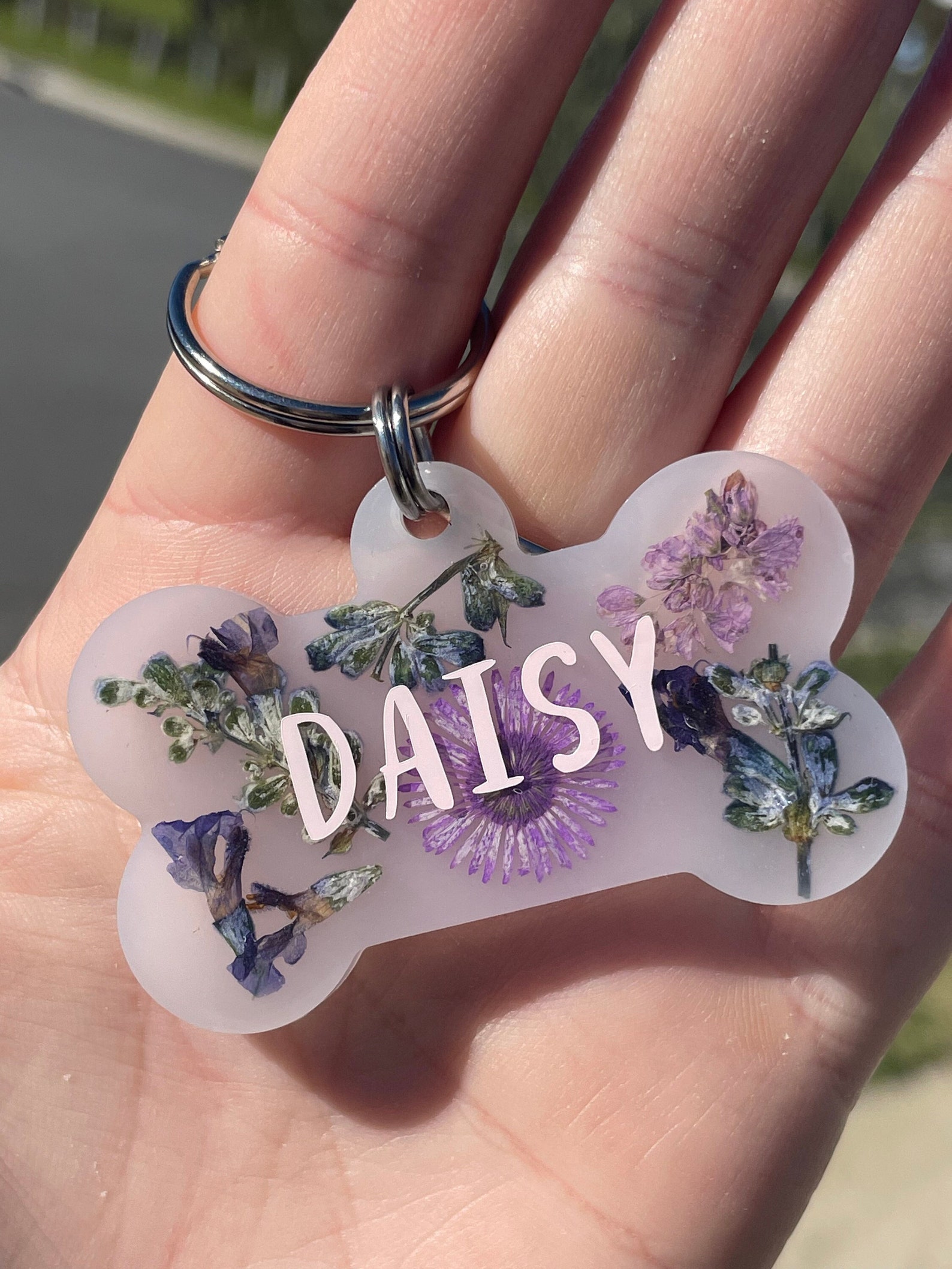 Resin Epoxy Dog Tag Cute Personalised Tag Flowers Etsy