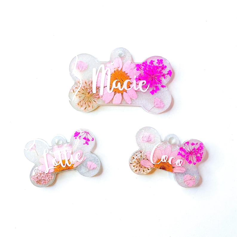 Placa de identificación de resina para perros, placa floral para perros, placa de identificación para mascotas, placa bonita para perros, placa de resina para gatos imagen 1