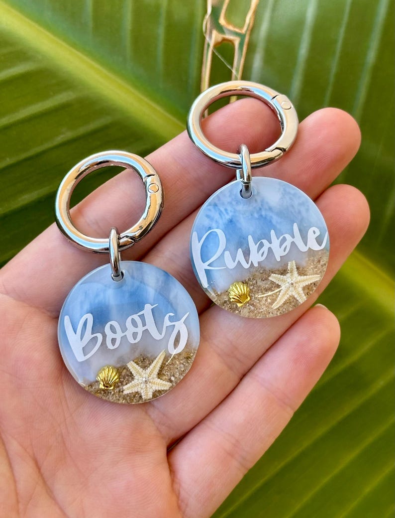 Custom Resin Dog Tag, Beach Dog Tag, Resin Dog Tag, Pet Tags image 1