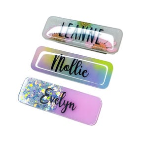 Custom Resin Name Badge, Floral Name Badge, Glitter Name Badge, Name Badge For Teachers, Students, Cute Badge For Work Uniforms