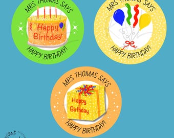 Personalized Teacher Birthday Stickers, Classroom Celebration, 3.7cm Matt Round