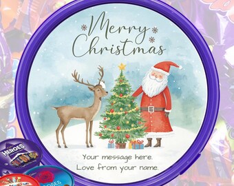 Personalized Christmas Chocolate Tub Sticker, Santa & Rudolph