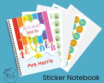 Personalized Teacher Sticker Notebook: A4, 70 Lined Pages, 5 Sticker Sheets