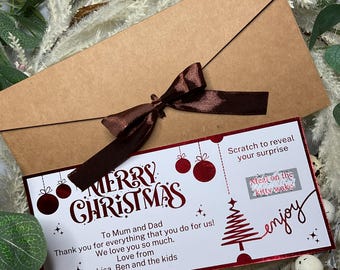 Personalized Christmas Foil Scratch Off Ticket, Gift Reveal Card