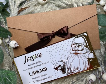 Personalized Christmas Foil Ticket, Surprise Trip Reveal, Santa Gift