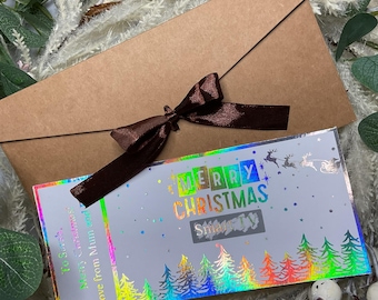 Personalized Christmas Foil Scratch Ticket, Surprise Gift Reveal Card