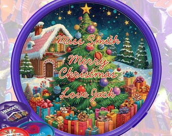 Personalized Christmas Chocolate Tub Sticker – Festive Gift Label