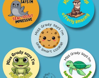 Personalized Animal Pun Reward Stickers - Teacher Well Done Labels