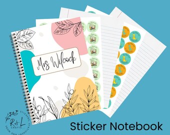 Personalized Teacher Sticker Notebook: A4, 70 Lined Pages, 5 Sticker Sheets