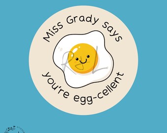 Personalized Teacher Reward Stickers, Egg-cellent Praise, 3.7cm, Set of 35