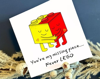 Never LEGO Cute Pun Card - Funny Valentine's Day Card for Him or Her - Cute LEGO Themed Anniversary Card - Greeting Card