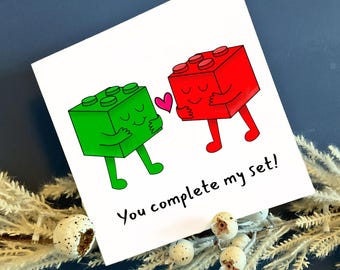 Never LEGO Pun Card - Funny Valentine's Day Card for Him or Her - Cute LEGO Themed Anniversary Card - Greeting Card