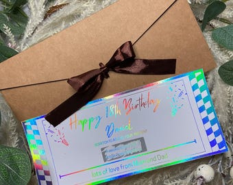 Personalized Birthday Scratch Off Ticket, Holographic Surprise Reveal Card