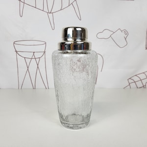 Vintage Crackle Glass Cocktail Shaker 1970s by WMF / Bar Cart Accessories Barware Glass Martini Shaker / Silver Plated Cocktail Shaker