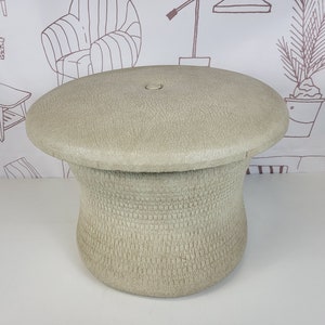 Vintage green skai leather pouf. 1970s stool. Retro stool or retro pouf. mushroom stool, mushroom pouf