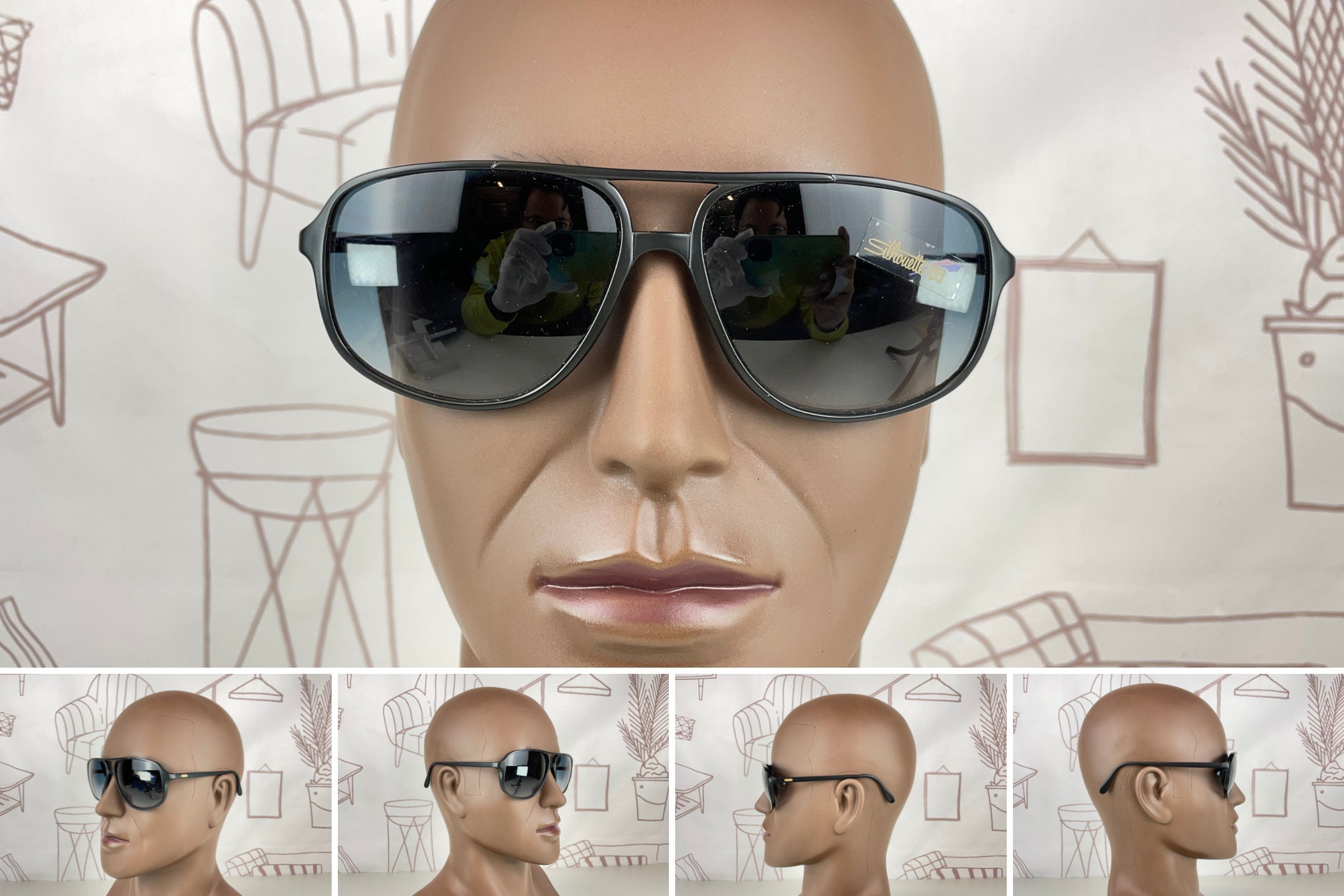 Silhouette Vintage Blue Sunglasses with Black Case Black Retro-Vintage Double Bridge Round Tinted Sunglasses  main image 4