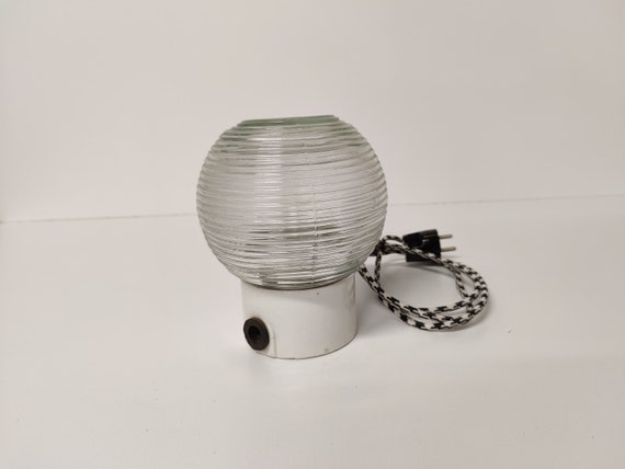 Vintage Porcelain Table Lamp with Glass Ball, 1970s