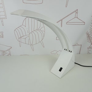 vintage italian design desk lamp, 70s design arc lamp, white vintage table lamp