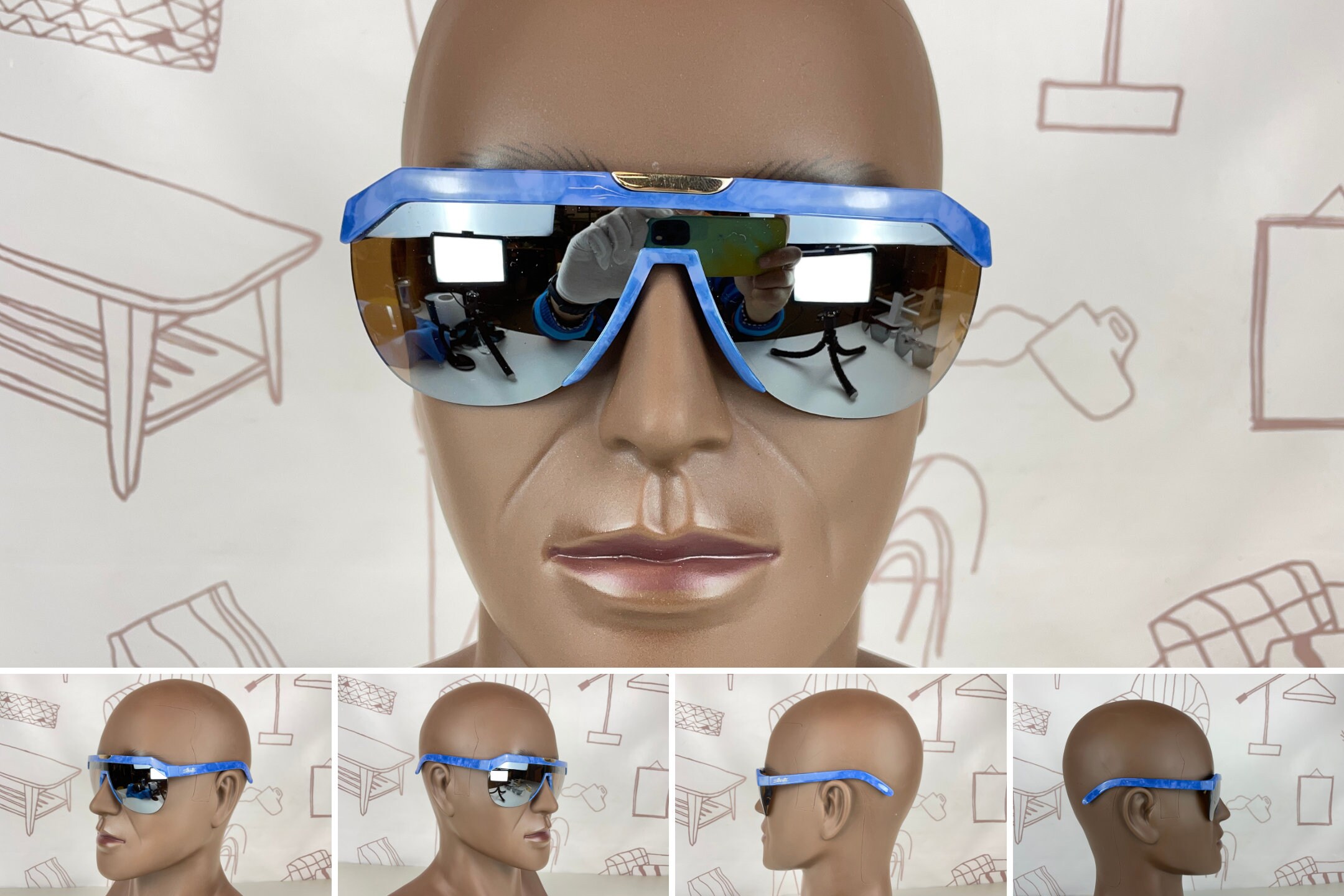 Silhouette Vintage Blue Sunglasses with Black Case Black Retro-Vintage Double Bridge Round Tinted Sunglasses  main image 2