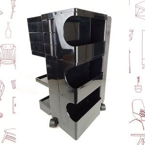 Wersja wózka Vintage Trolley z 3 szufladami BIEFFEPLAST Włochy, czarny wózek model Boby zaprojektowany przez Joe Colombo lata 70.