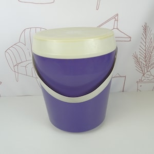 Cubo de costura vintage de la década de 1970, caja de costura retro, diseño holandés de almacenamiento de costura de la era espacial
