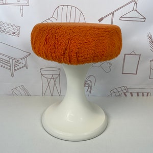 Vintage Emsa stool, space age stool from the 70s, white plastic tulip stool or mushroom stool with red upholstery