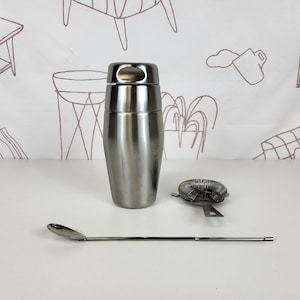 Vintage stainless steel Alessi cocktail set, Luigi Massoni and Carlo Mazzeri stainless steel mixology gift to mix him