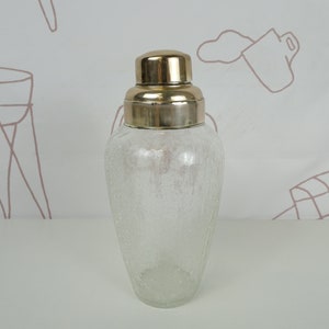 Vintage Crackle Glass Cocktail Shaker jaren 1970 / Bar Cart Accessoires Barware Glass Martini Shaker / Silver Plated Cocktail Shaker Duitsland