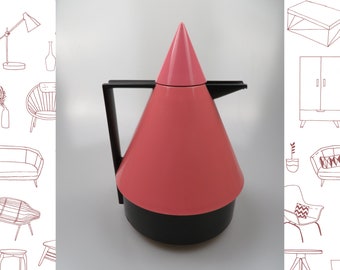 Pink Black Plastic Made Thermos - Conical Postmodern Thermal - Vintage Pink Black Conical Thermal - Conical Thermos Tea Lover - Gift Ideas