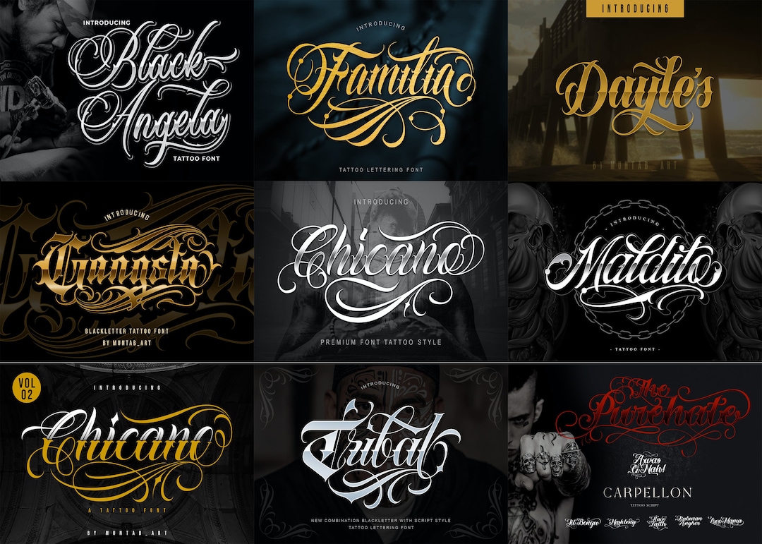20 Premium Tattoo Fonts Bundle 5 Custom Tatoos Design Logo - Etsy