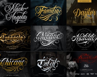 20 Premium Tattoo Fonts Bundle 5, Custom tattoos design, Logo Fonts, Black Letter Calligraphy, Photoshop Font, Procreate Font