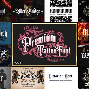 12 Premium Tattoo Font Bundle 8, Custom tattoos design, Logo Fonts, Black Letter Calligraphy, Photoshop Font, Procreate Font