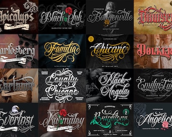 20 Premium Tattoo Fonts Bundle 6, Custom tattoos design, Logo Fonts, Blackletter Calligraphy, Photoshop Font, Procreate Font