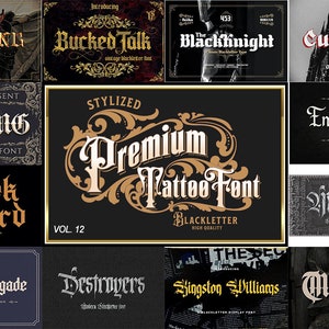12 Premium Tattoo Font Bundle 12, Custom tattoos design, Logo Fonts, Black Letter Calligraphy, Photoshop Font, Procreate Font