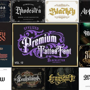 12 Premium Tattoo Font Bundle 13, Custom tattoos design, Logo Fonts, Black Letter Calligraphy, Photoshop Font, Procreate Font