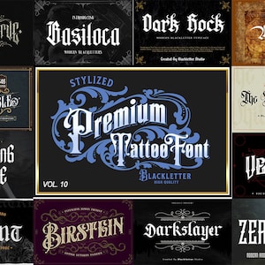12 Premium Tattoo Font Bundle 10, Custom tattoos design, Logo Fonts, Black Letter Calligraphy, Photoshop Font, Procreate Font